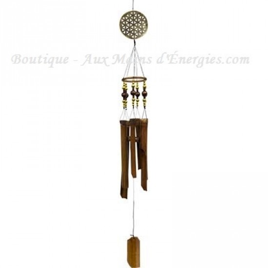 BAMBOO WINDCHIM AND FLOWER OF LIFE + GOLD BEANDS 